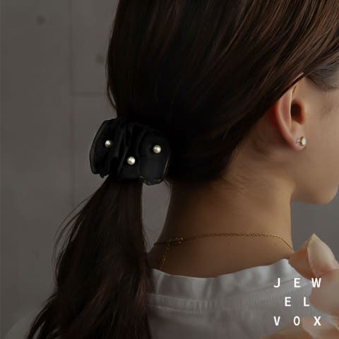 Jewel vox（ジュエルヴォックス） | ポニーフック レディース ヘアーフック ヘアアクセ アクセサリー シフォン Pパール パール グレー ブラウン ブラック ニュアンス ニュアンスカラー くすみカラー へアレンジ アレンジ 普段使い デイリー 韓国 大人 韓国ファッション 人気