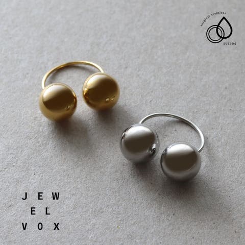 Jewel vox（ジュエルヴォックス） | 指輪 リング レディース ステンレス製 サージカルステンレス 金属アレルギー メタルボール オープンリング 大ぶり つけっぱなし ゴールド 14号 フリーサイズ おしゃれ 大人かわいい 重ね付け シンプル カジュアル 韓国 大人 韓国ファッション 人気