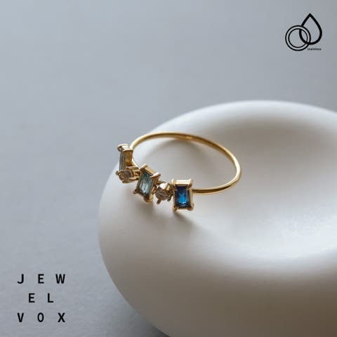 Jewel vox（ジュエルヴォックス） | 指輪 リング レディース ステンレス サージカルステンレス 金属アレルギー対応 キュービックジルコニア ジルコニア ゴールド ブルー ネイビー 12号 14号 おしゃれ 大人 かわいい 重ね付け シンプル 女性