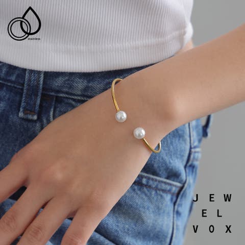Jewel vox（ジュエルヴォックス） | バングル ブレスレット ステンレス製 レディース Pパール おしゃれ サージカルステンレス 金属アレルギー つけっぱなし 重ね付け ゴールド シルバー シンプル 大人かわいい 普段使い 韓国 大人 韓国ファッション 人気