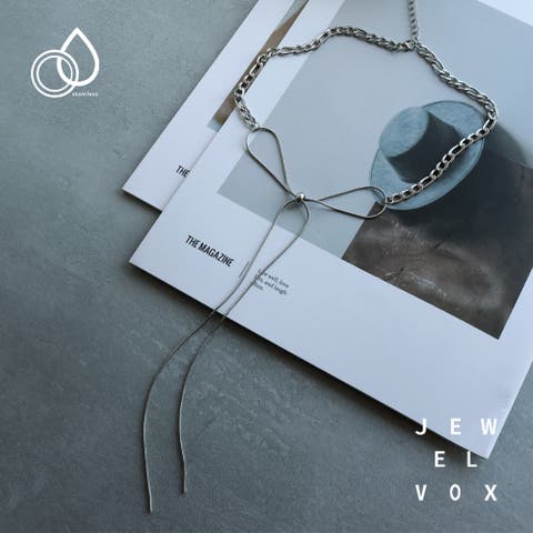 Jewel vox（ジュエルヴォックス） | ネックレス ショートネックレス レディース ステンレス製 金属アレルギー りぼん リボン スネーク チェーン サージカルステンレス シンプル シルバー スライドボール 普段使い   韓国 大人 韓国ファッション 人気