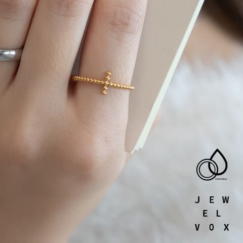 Jewel vox（ジュエルヴォックス） | リング 指輪 ステンレス製 金属アレルギー クロス 十字架 ニュアンス ゴールド 12号 14号 17号 普段使い デイリー カジュアル シンプル 結婚式 オケージョン 仕事 オフィス レディース 女性 大人女子 ギフト 韓国 大人 韓国ファッション 人気