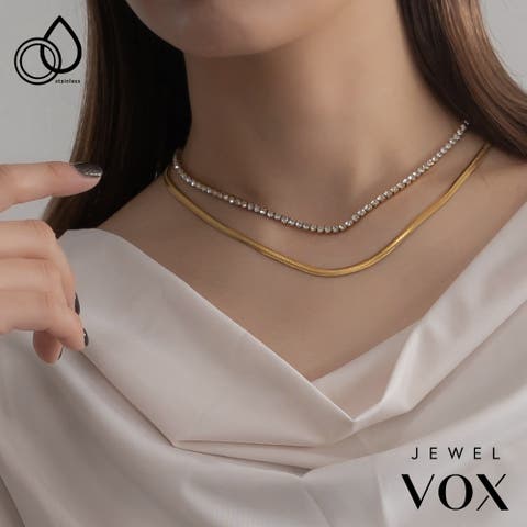 Jewel vox（ジュエルヴォックス） | ネックレス ショートネックレス ステンレス製 金属アレルギー レディース ストーン 2連 チェーン ゴールド シンプル 普段使い デイリー カジュアル 結婚式 オケージョン 仕事 オフィス 韓国 大人 韓国ファッション 人気