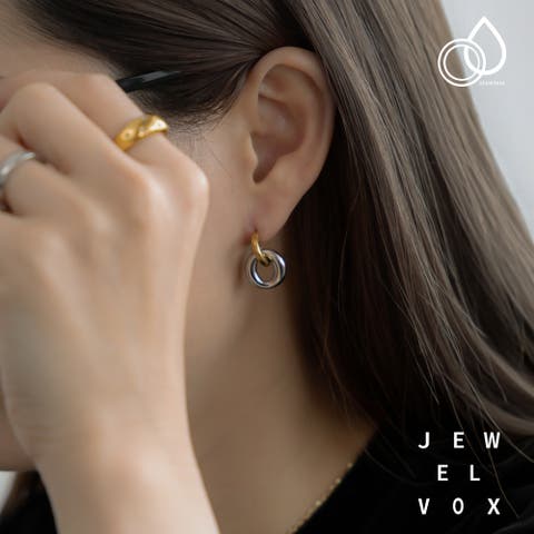 Jewel vox（ジュエルヴォックス） | ピアス ステンレス製 金属アレルギー ハーフフープ サークル ニュアンス ミックス バイカラー ゴールド シルバー 普段使い デイリー カジュアル シンプル 結婚式 オケージョン 韓国 大人 韓国ファッション 人気