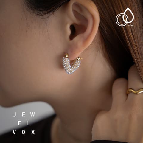 Jewel vox（ジュエルヴォックス） | ピアス レディース ステンレス製 金属アレルギー パール フープ ハート モチーフ ゴールド 普段使い デイリー カジュアル シンプル キャッチレス 結婚式 オケージョン 仕事 韓国 大人 韓国ファッション 人気