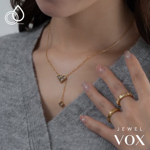 Jewel vox（ジュエルヴォックス） | ネックレス ショートネックレス ステンレス製 金属アレルギー キュービックジルコニア チェーン ハート ゴールド アシンメトリー 幾何学 スクエア 普段使い デイリー カジュアル 結婚式 オケージョン 仕事 オフィス 韓国 大人 韓国ファッション 人気