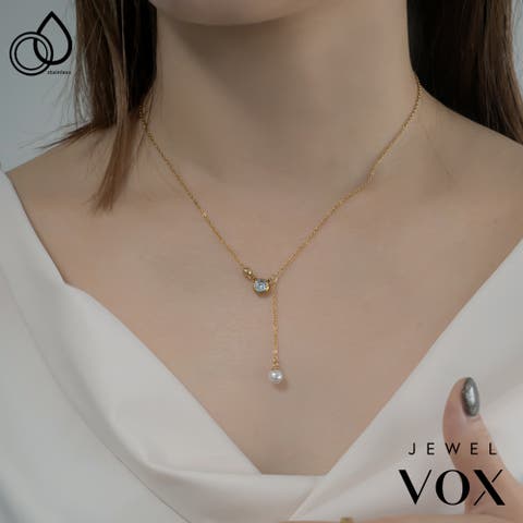 Jewel vox（ジュエルヴォックス） | ネックレス ショートネックレス レディース ステンレス製 金属アレルギー キュービックジルコニア Pパール チェーン ゴールド アシンメトリー モチーフ 普段使い 結婚式 オケージョン 女性 プレゼント 韓国 大人 韓国ファッション 人気