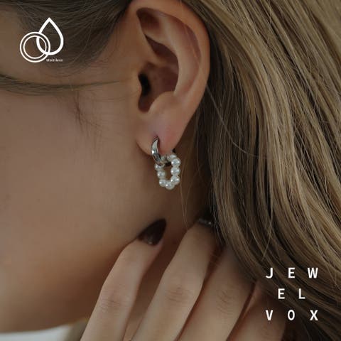 Jewel vox（ジュエルヴォックス） | ピアス ステンレス製 レディース 金属アレルギー パール フープ ゴールド シルバー カジュアル シンプル 2way 普段使い カジュアル オケージョン 仕事 オフィス  韓国 大人 韓国ファッション 人気