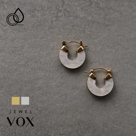 Jewel vox（ジュエルヴォックス） | ピアス ステンレス製 レディース 金属アレルギー対応 シェルプレート フープ 2way ゴールド シルバー ホワイト 白 キャッチレス シンプル プチプラ 高見え 韓国 大人 韓国ファッション 人気