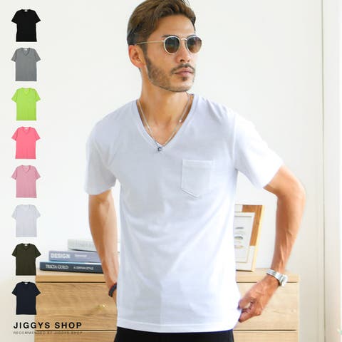 JIGGYS SHOP（ジギーズショップ） | Tシャツ メンズ 夏服 韓国◆天竺Vネック半袖Tシャツ◆