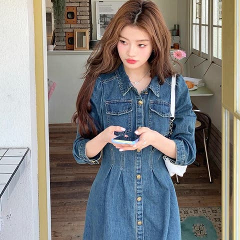 JS FASHION（ジェーエスファッション） | デ二ムワンピース ロングワンピース Aライン フレア ワンピース ロング丈 ロング スリム 細見え デイリー おしゃれ かっこいい ガーリー カジュアル フェミニン 大人可愛い デート 春ワンピース 春 夏 秋 冬 レディース【ko5610143】