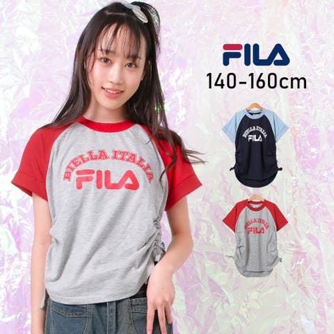子ども服 SHUSHU（コドモフク） | FILA キッズ サイドギャザーラグランTシャツ トップス 子供服 女の子 小学生 中学生 ファッション ガールズ キッズ ジュニア 大人っぽい ダンス 150cm 160cm
