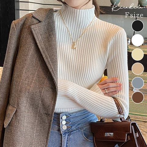 kirakiraShop (キラキラショップ) | 【SHOPLIST限定】柔らかハイネックリブニット トップス リブニット カラーニット リブ編み コンパクトニット スマート フィット感 ハイネック シンプル ベーシック 着回し 長袖 秋冬 韓国ファッション きれいめ 大人カジュアル プチプラ 春