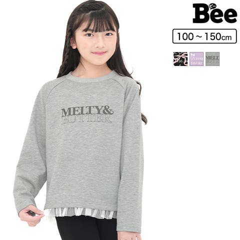 子供服Bee（コドモフクビー） | チュール切替えトップス ロゴ プリント 長袖 スウェット風 シンプル カジュアル 子供服 キッズ 女の子 ガールズ 春 夏 秋 韓国子供服