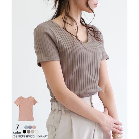 CLOTHY（クロシィ） | 【ワイドリブ】半袖VネックシームレスTシャツ