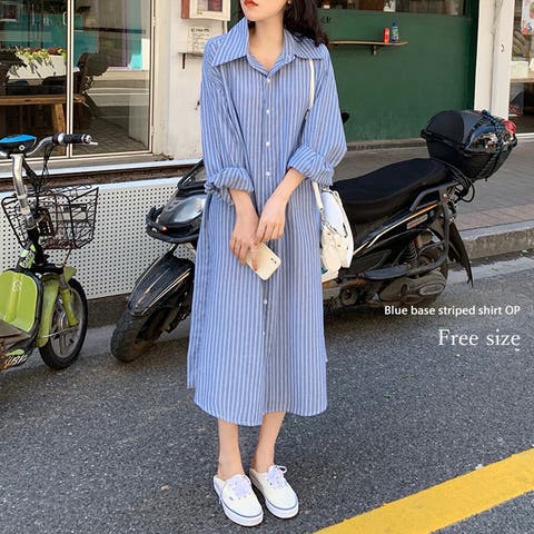 すぐ発送可能！ とろみシャツワンピース ブルー 夏服 レディース