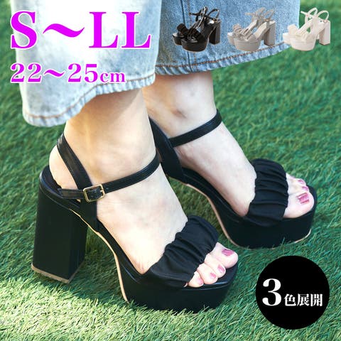 Mafmof（マフモフ） | Mafmof(マフモフ)11cmチャンキーヒールシフォンギャザー厚底サンダル