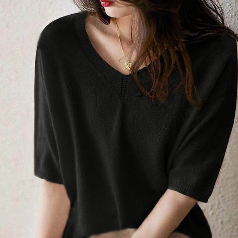 maison de LATIR（メゾン） | プチハイネックで大人サマーニット  5分袖 シンプル カジュアル 大人女子韓国ファッション 秋 セクシー 秋服 韓国 ホーム オフィス