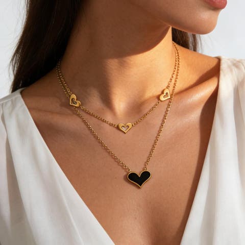 maison de LATIR（メゾン） | デコルテを華やかに彩る、大人可愛いハートネックレス ハートモチーフ ゴールドネックレス レイヤードネックレス 重ね付け風 2連風 アクセサリー ハートチャーム ゴールド 韓国 大人可愛い フェミニン ガーリー きれいめ 上品 華やか