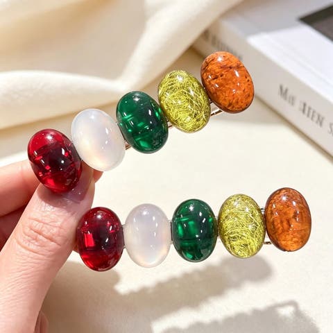 maison de LATIR（メゾン） | ぷっくり艶感が可愛い、カラフルヘアアクセサリー ヘアバレッタ レディース カラフル レトロ ヴィンテージ ヘアクリップ オーバル ハーフアップ サイド留め ガーリー 韓国 大人可愛い 艶感 キャンディ
