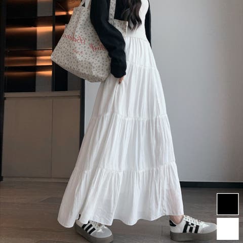 maison de LATIR（メゾン） | 夏は軽やかに揺れるのが可愛い。ボリューム切り替えエアリーAラインティアードロングスカート