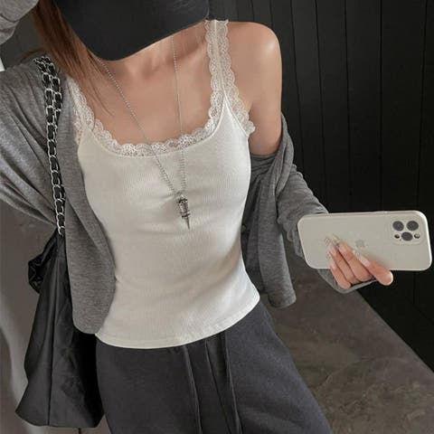 maison de LATIR（メゾン） | 重ねるだけで今っぽい抜け感のタンクトップ トップス インナー レイヤード 重ね着 オフィス オフィスカジュアル ホーム セクシー 韓国 大きいサイズ レディース 20代 カットソー レース フィット おしゃれ トレンド