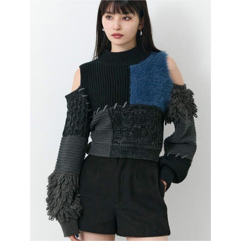 MURUA（ムルーア） | マテリアルMIXショルダーオープンニット