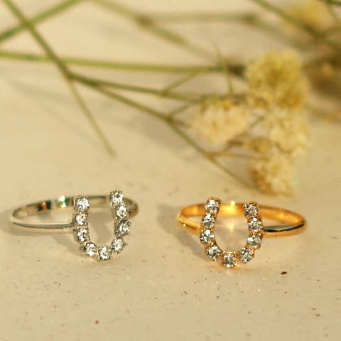 Melody　Accessory（メロディ） | 指輪 リング 日本製 ストーン 連詰め ラインストーン レディース サイズ ブランド K18GP  ゴールド ピンキー ピンキーリング おしゃれ 人気 大人  馬蹄 馬の蹄鉄 ホースシュー 5号 3号 小指用 金属アレルギー アクセサリー