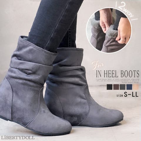 LibertyDoll（リバティードール） | 【あったか ファー】6㎝インヒール 歩きやすい 履きやすい 走れる 美脚 ワンピース 韓国 靴 レディース オフィスカジュアル パーティー ドレープ ムートンブーツ ☆9005