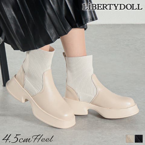 LibertyDoll（リバティードール） | 4.5cmヒール スクエア厚底リブニットブーツ ☆9136