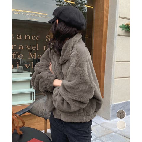 46♡フォックスファー付きダッフルコート　グレー 46♡フォックスファー付きダッフルコート グレー （ファーコート