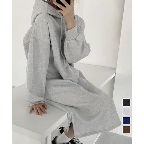 Miniministore（ミニミニストア） | 裏起毛 ロングパーカーワンピース 着やせ