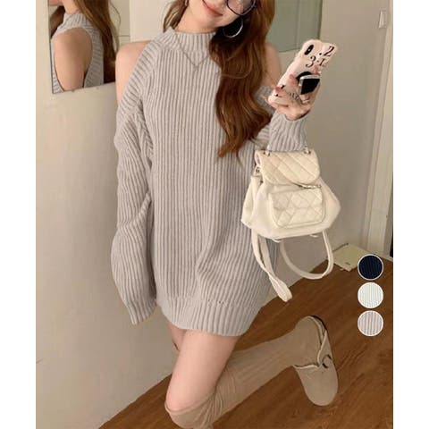 Miniministore（ミニミニストア） | オープンショルダーニットワンピースミニ丈