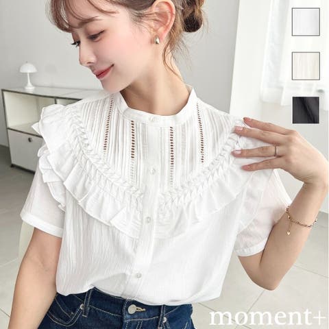 moment+（モーメントプラス） | ＼オンオフ使える◎／半袖フリルピンタックブラウス　RNスラブ