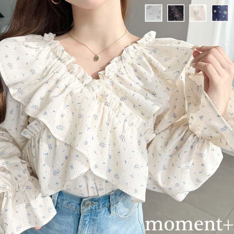 moment+（モーメントプラス） | オフショルフリル長袖花柄ブラウス