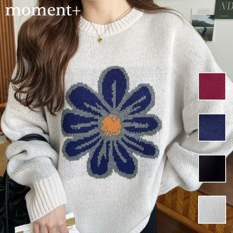moment+(モーメントプラス) | フラワージャガードニットプルオーバー5G