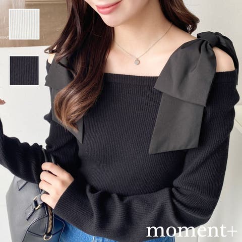 moment+（モーメントプラス） | リボンストラップ2WAYオフショルニットトップス
