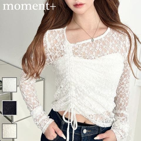moment+（モーメントプラス） | アシンメトリードロスト長袖ストレッチレーストップス
