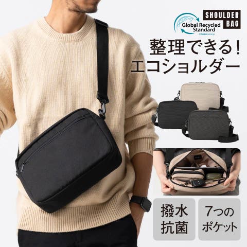 MURA（ムラ） | サスティナブル R-PET 撥水抗菌 7ポケット 大容量 スクエア ショルダーバッグ プレゼント