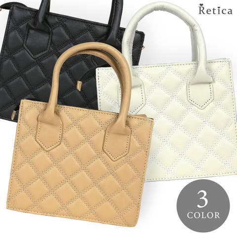 Retica（レティカ） | スカーフ付き2wayハンドバッグ ショルダーバッグ スクエアバッグ ブラック ホワイト キャメル 無地 ワンカラー Retica レティカ