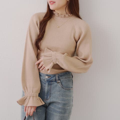 NICE CLAUP / OLIVE des OLIVE　OUTLET（ナイスクラップ） | ﾎﾞﾘｭｰﾑ袖ﾆｯﾄﾌﾟﾙｵｰﾊﾞｰ