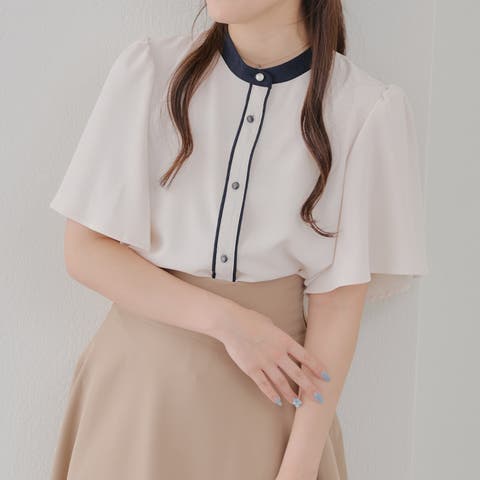 RMAF　NICE CLAUP / OLIVE des OLIVE（リマインドミーアンドフォーエ） | 【オフィスコーデに】上品映え、配色ﾊﾟｲﾋﾟﾝｸﾞﾌﾞﾗｳｽ
