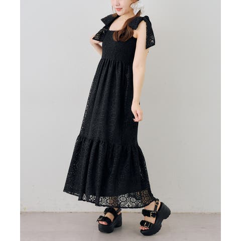 NICE CLAUP / OLIVE des OLIVE　OUTLET（ナイスクラップ） | ﾚｰｽ肩ﾘﾎﾞﾝｼｬｰﾘﾝｸﾞｷｬﾐﾜﾝﾋﾟｰｽ