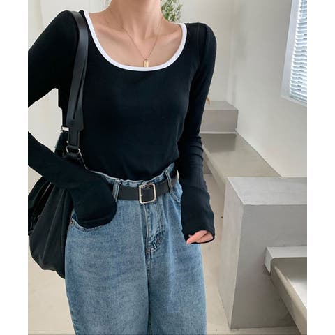 NinaetLina（ニナエリナ） | 無地リンガーカットソー レディース トップス 長袖 タイト ショート丈 薄手 シンプル オフィスカジュアル 春 夏 秋 涼しい 韓国 韓国ファッション