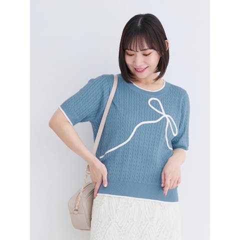 Re-J＆SUPURE（リジェイアンドスプル） | 5分袖リボン刺繍トップス