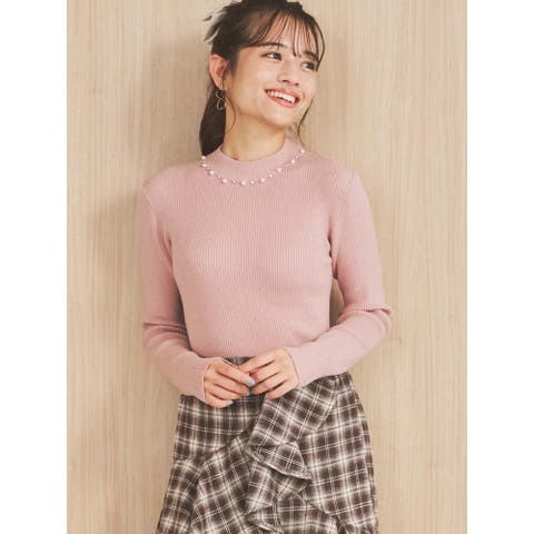 LUDIC PARK（ルディックパーク） | 襟ビジューパール付きリブニットトップス