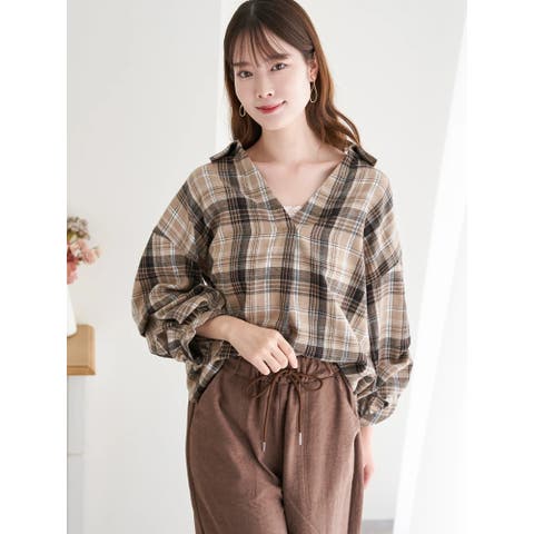 LUDIC PARK（ルディックパーク） | チェック柄タックスリーブスキッパーシャツ