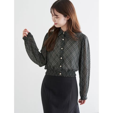 LUDIC PARK（ルディックパーク） | チェック柄裾シャーリングブラウス