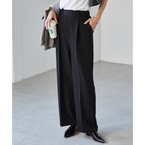 グレー ワイドパンツ ハイウエスト ハイウエスト タック ワイドパンツ