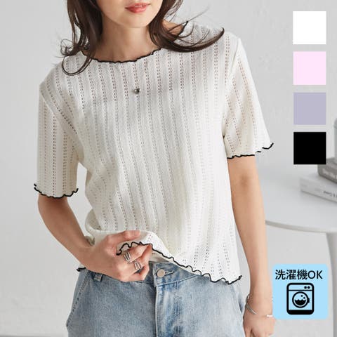 RANAN（ラナン） | 透かし柄メロー配色Tシャツ